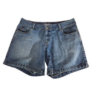 Tommy Hilfiger Shorts Womens Sz 16 Denim Cotton Blue Jean Logo Mid Rise